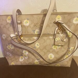 Coach Tan Floral Tote Bag